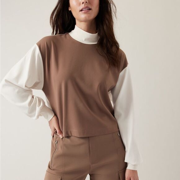 Athleta Venice Two Tone Turtleneck Sweatshirt - Picture 1 of 7